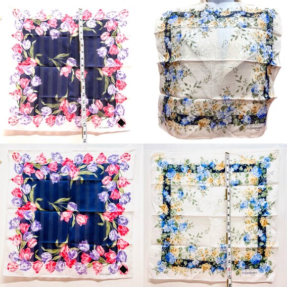 2) New  Beautiful YSL MiniScarf/Handker cotton 19 "  Purple  Pink Floral (59 - Picture 13 of 14